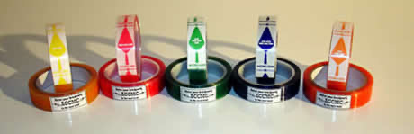 Set of five color-coded spacing tape rolls
